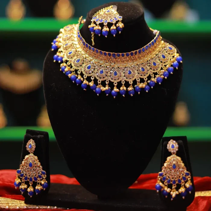 Gold Plated Necklace and Earring Set with Purple Coloured Pearl